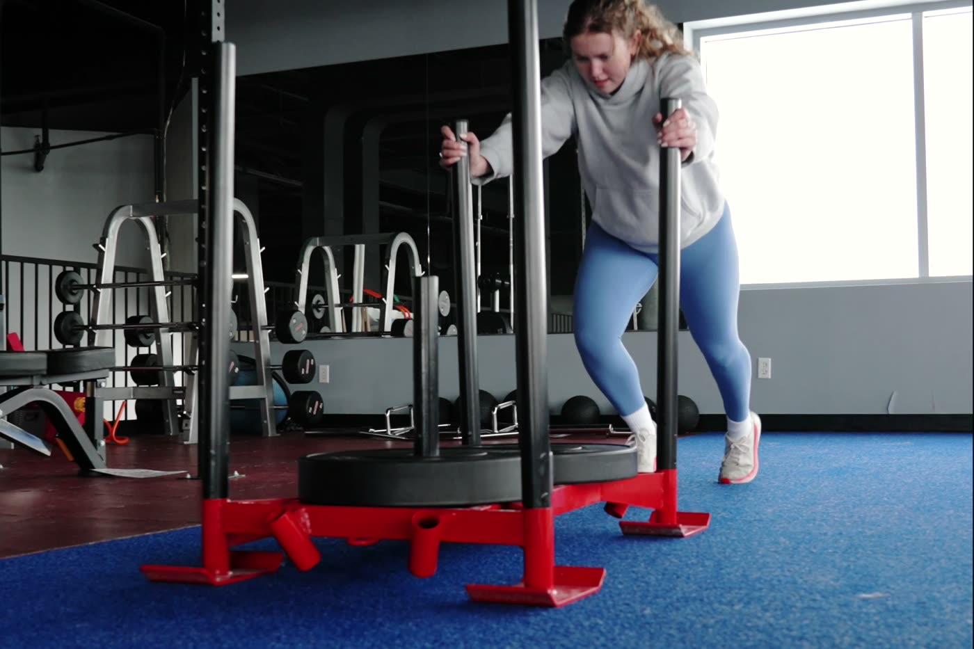 Sled pushes in the performance training area at Bergin Motion